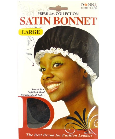 PREMIUM COLLECTION SATIN BONNET Large Color #11008 Black Durags and Caps Asetena Pa