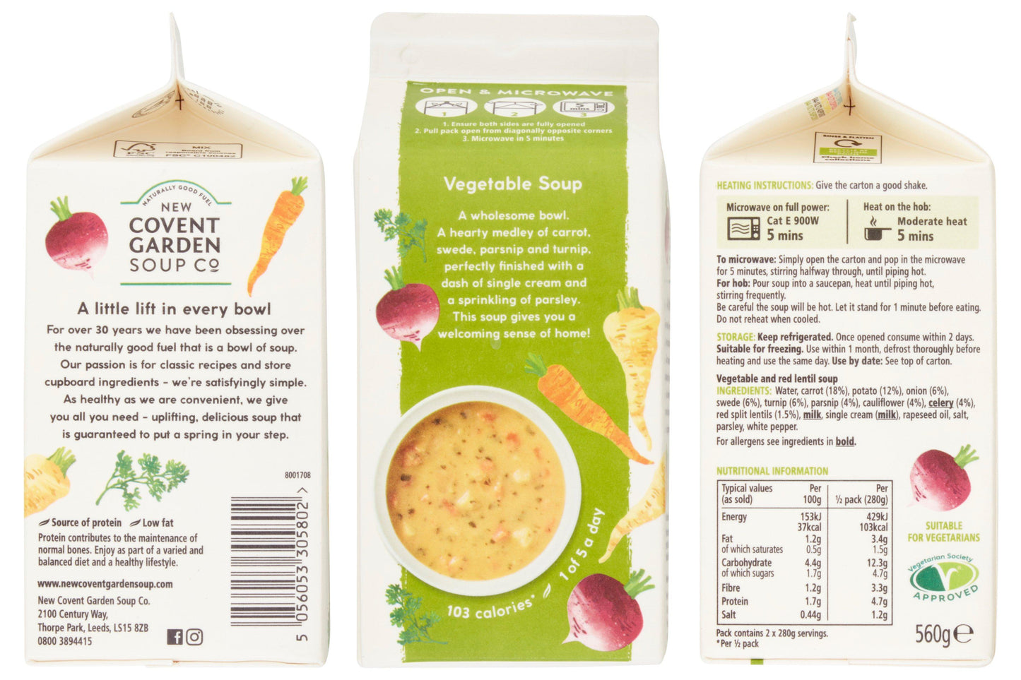 New Covent Garden Soup Co. Vegetable 560g 1 x 560g Ready Meals Asetena Pa