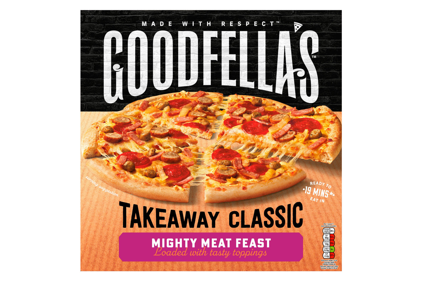 Goodfella's Mighty Meat Feast Takeaway Classic Pizza 11" 1 x 7 Ready Meals Asetena Pa