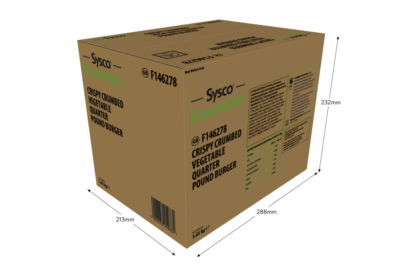 Sysco Essentials Crispy Crumbed Vegetable Quarter Pound Burger 50x113g Ready Meals Asetena Pa