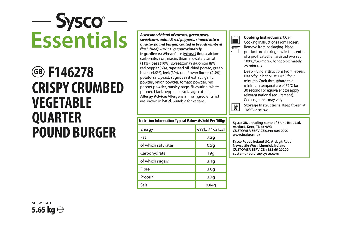 Sysco Essentials Vegetable Nuggets 200 x 25g Ready Meals Asetena Pa