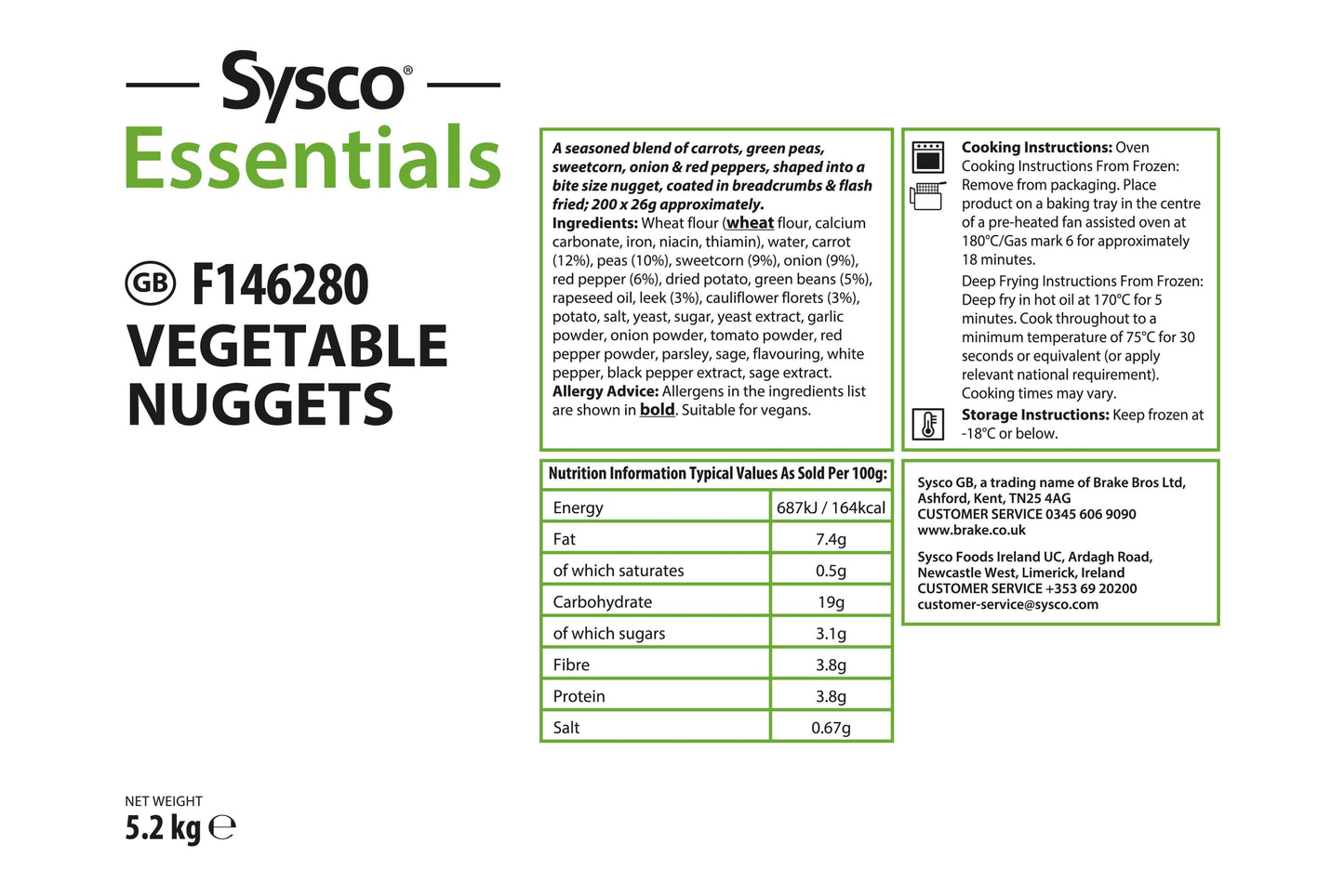 Sysco Essentials Vegetable Sausage 35 x 50g Ready Meals Asetena Pa