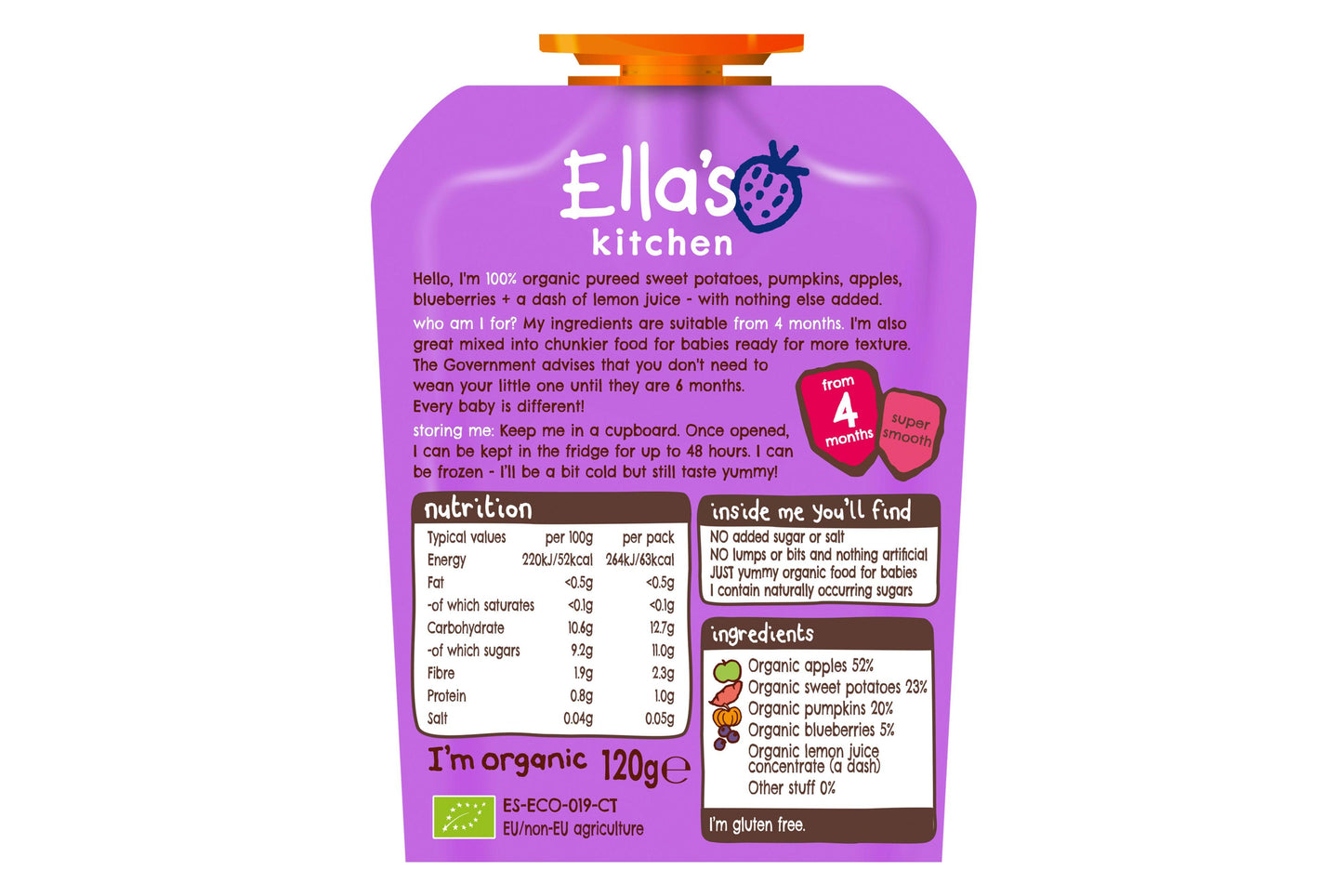 Ella's Kitchen Potato Pumpkin Apple Blueberry 7 x 120g Ready Meals Asetena Pa