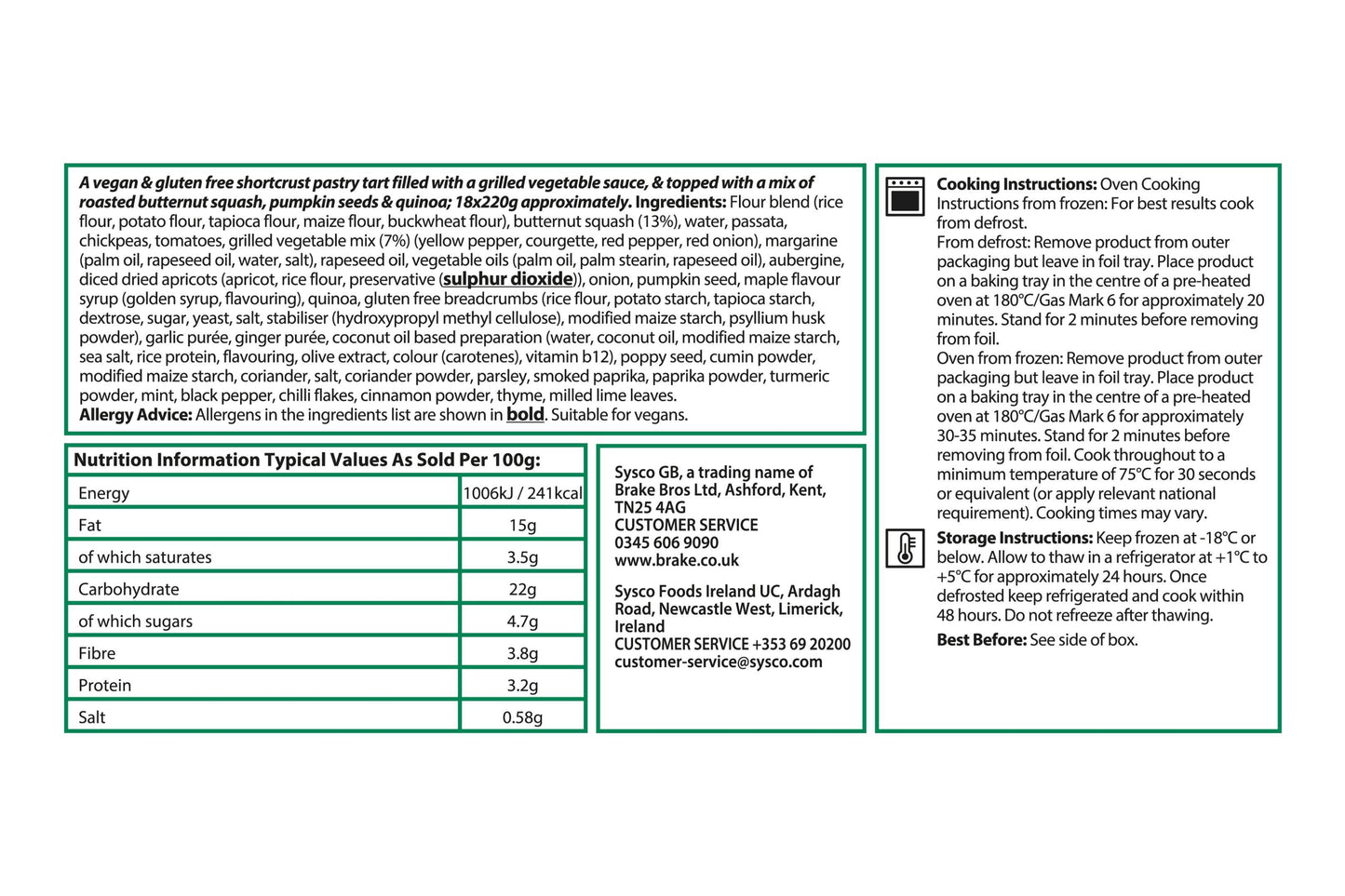 Sysco Classic Beef Lasagne 12 x 425g Ready Meals Asetena Pa