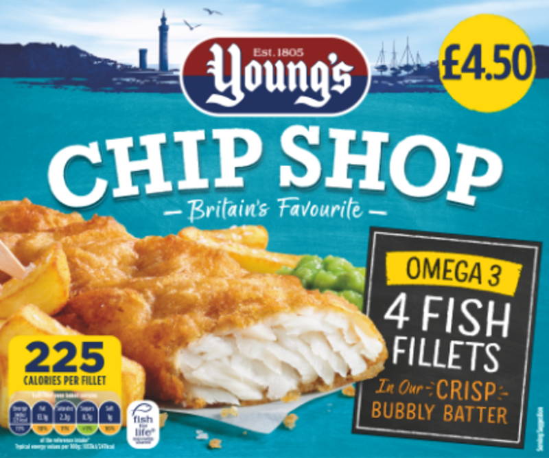 PM£4.50 Youngs Chip Shop 4 Fish Battered 8x400g