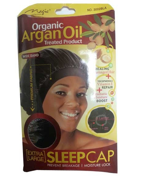 MAGIC COLLECTION ORGANIC ARGAN OIL SLEEP CAP 3002BLA Extra Large Color Black Durags and Caps Asetena Pa
