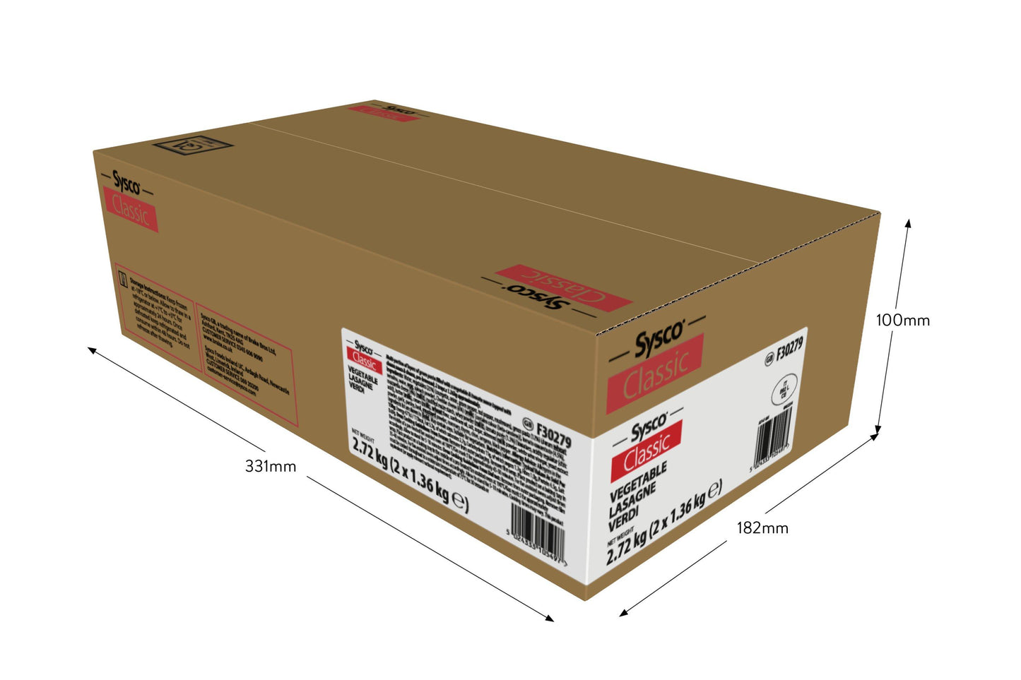Sysco Classic Vegetable Lasagne Verdi 2 x 1.36kg Ready Meals Asetena Pa