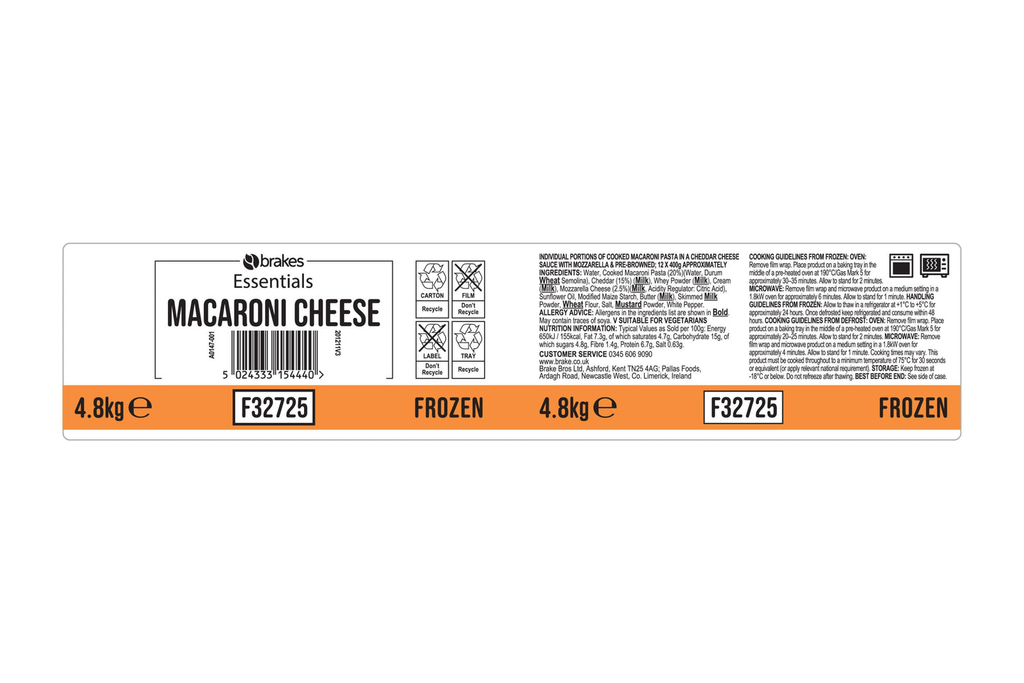 Brakes Essentials Macaroni Cheese 12 x 400g Ready Meals Asetena Pa
