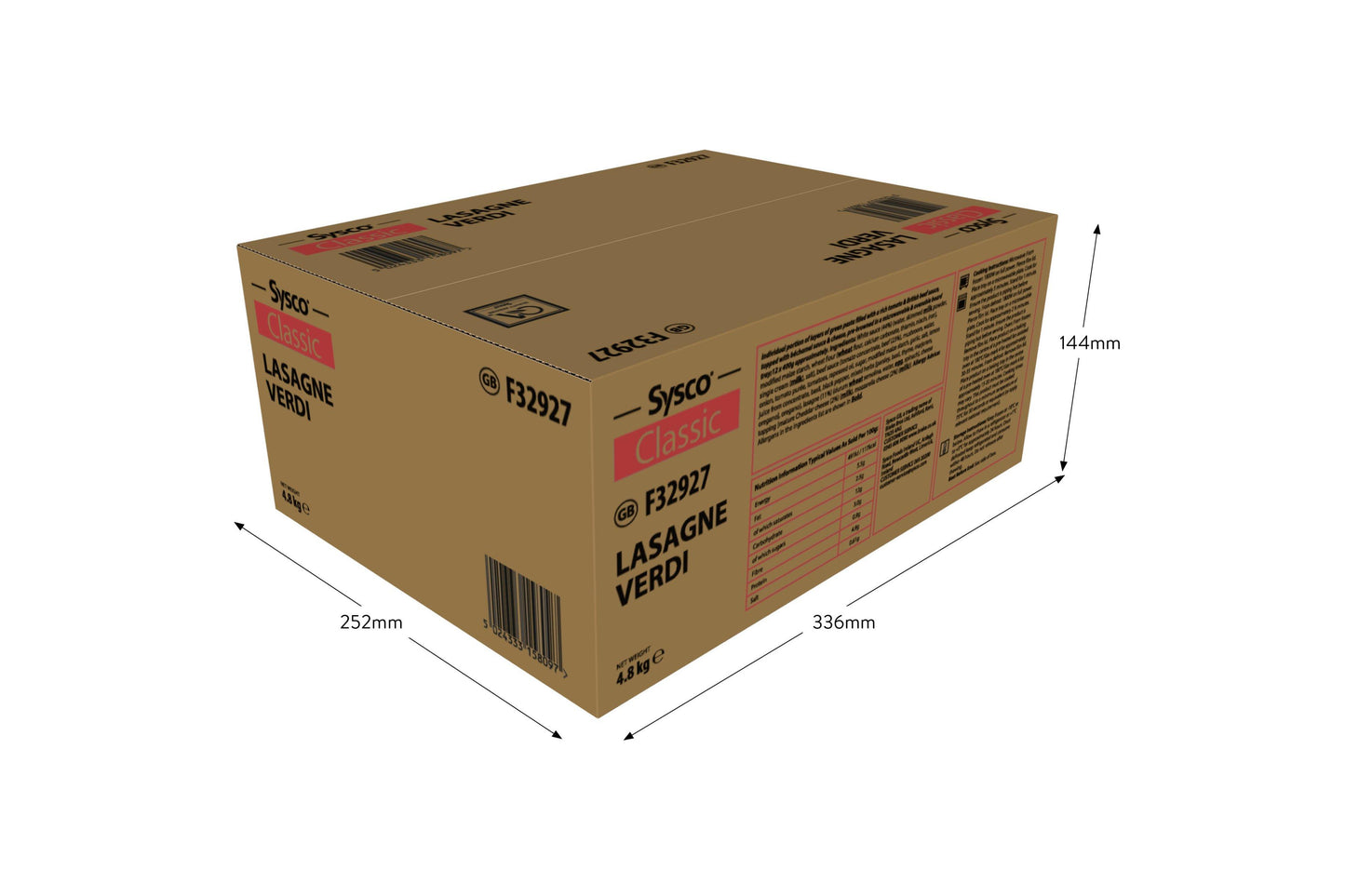 Sysco Classic Lasagne Verdi 12 x 400g Ready Meals Asetena Pa