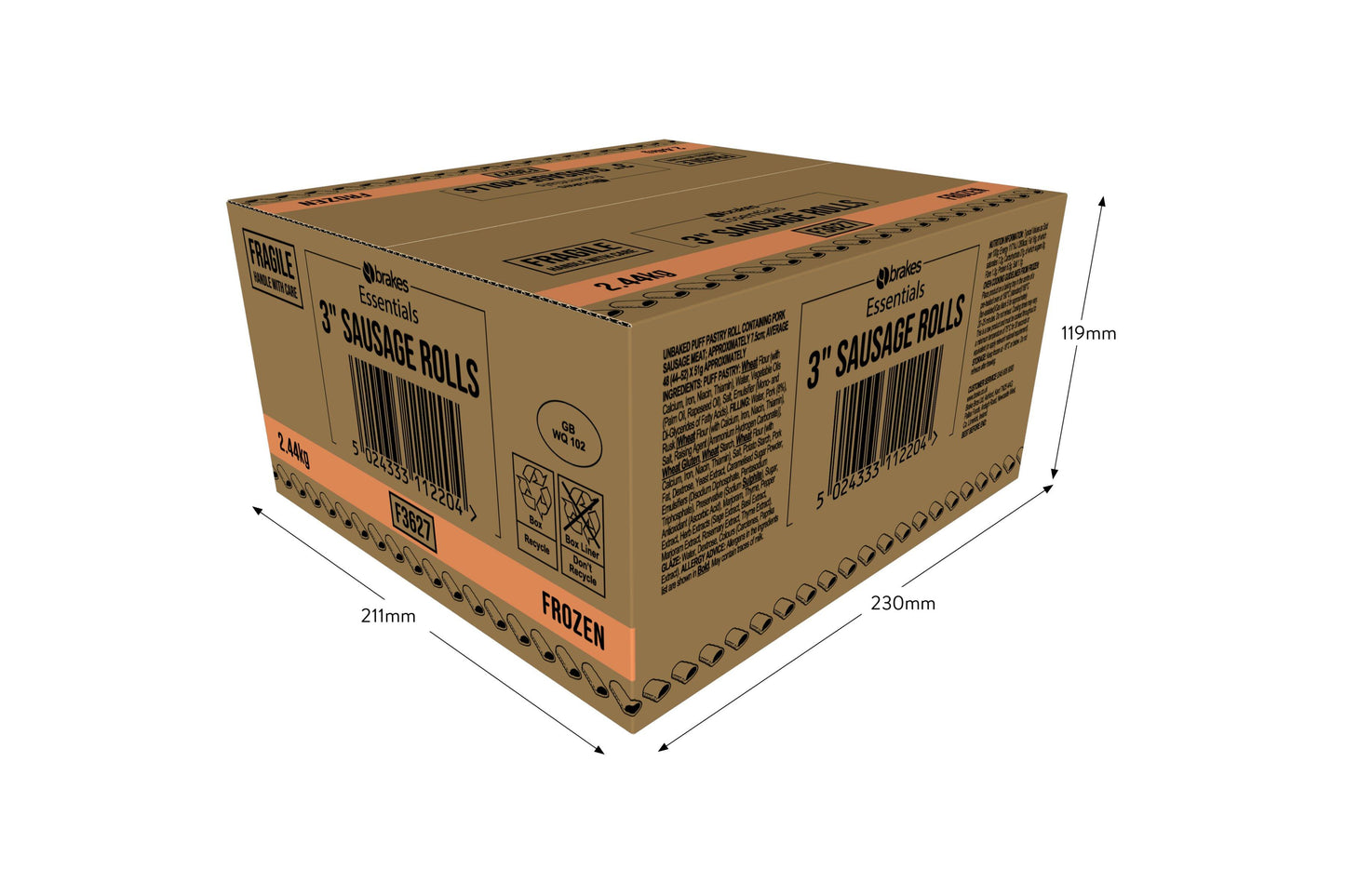 Brakes Essentials 3" Sausage Rolls 48 x 51g Ready Meals Asetena Pa