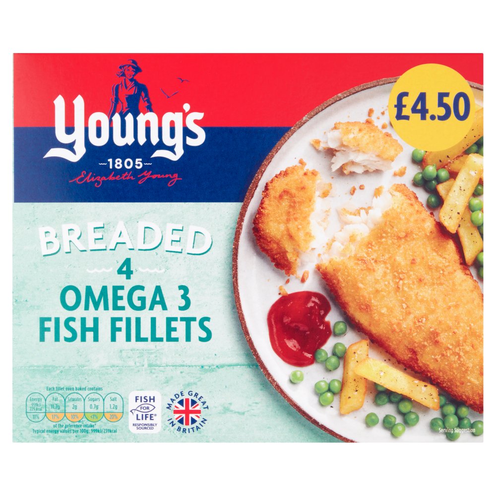 Young's 4 Breaded Omega 3 Fish Fillets 400g 400g × 8