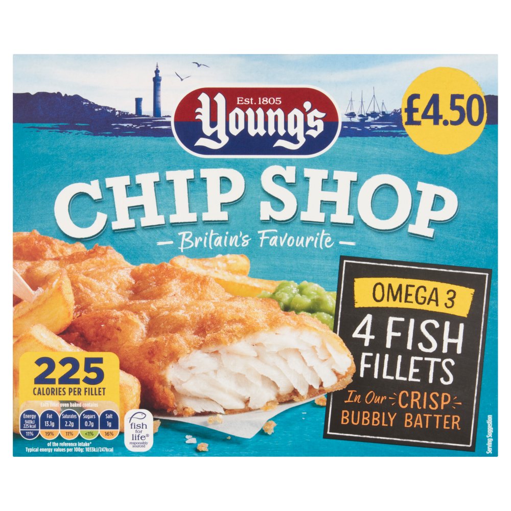 Young's Chip Shop 4 Fish Fillets 400g 400g × 8