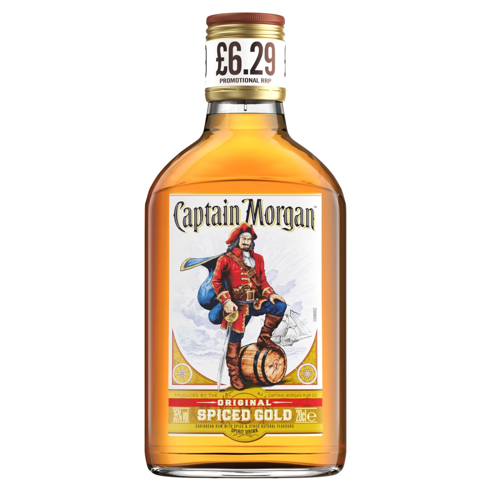 Captain Morgan Original Spiced Gold Rum Based Spirit Drink 35% vol 20cl £6.29 PMP 08x06 20Cl × 48