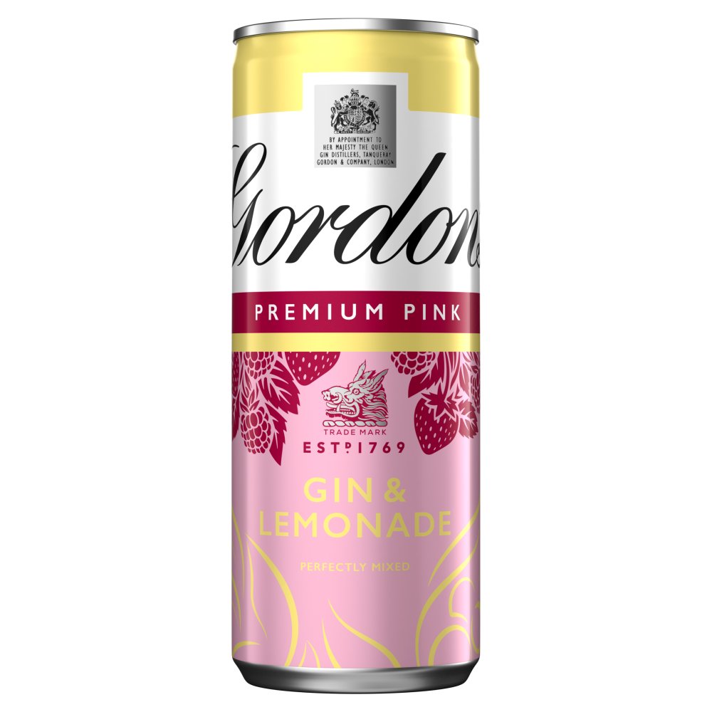 Gordon's Premium Pink Gin & Lemonade 5% vol 250ml Can PMP £2.19 250ml × 12 × 1