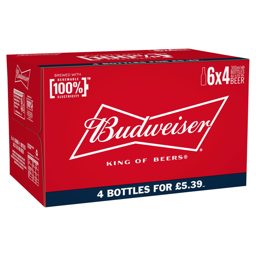 Budweiser Beer 4 x 300ml 300ml × 6 × 1