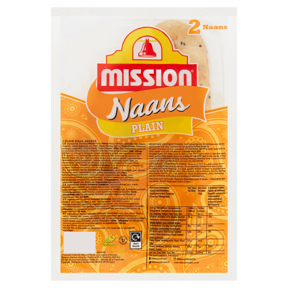 Mission 2 Naans Plain 2pk × 6
