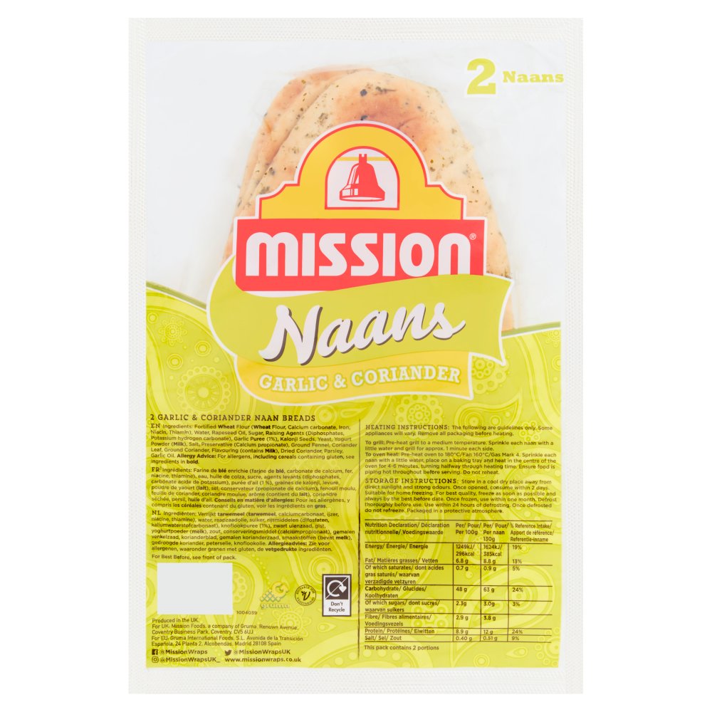 Mission 2 Garlic & Coriander Naan Breads 2pk × 1