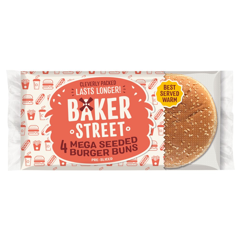 Baker Street 4 Mega Seeded Burger Buns Pre-Sliced 4pk × 1