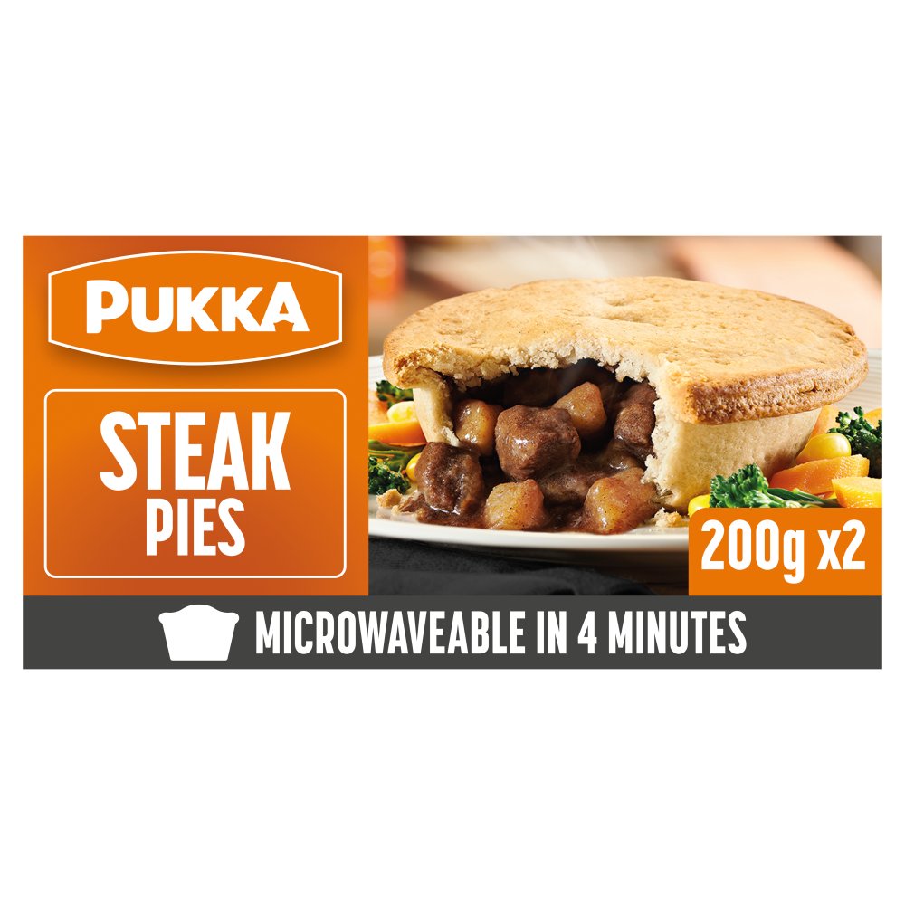 Pukka 2 Steak Microwaveable Shortcrust Pies 2pk × 8