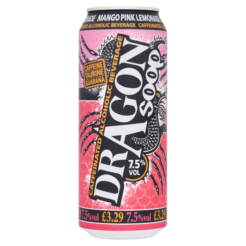 Dragon Soop Caffeinated Alcoholic Beverage Mango Pink Lemonade 500ml 500ml × 8 × 1