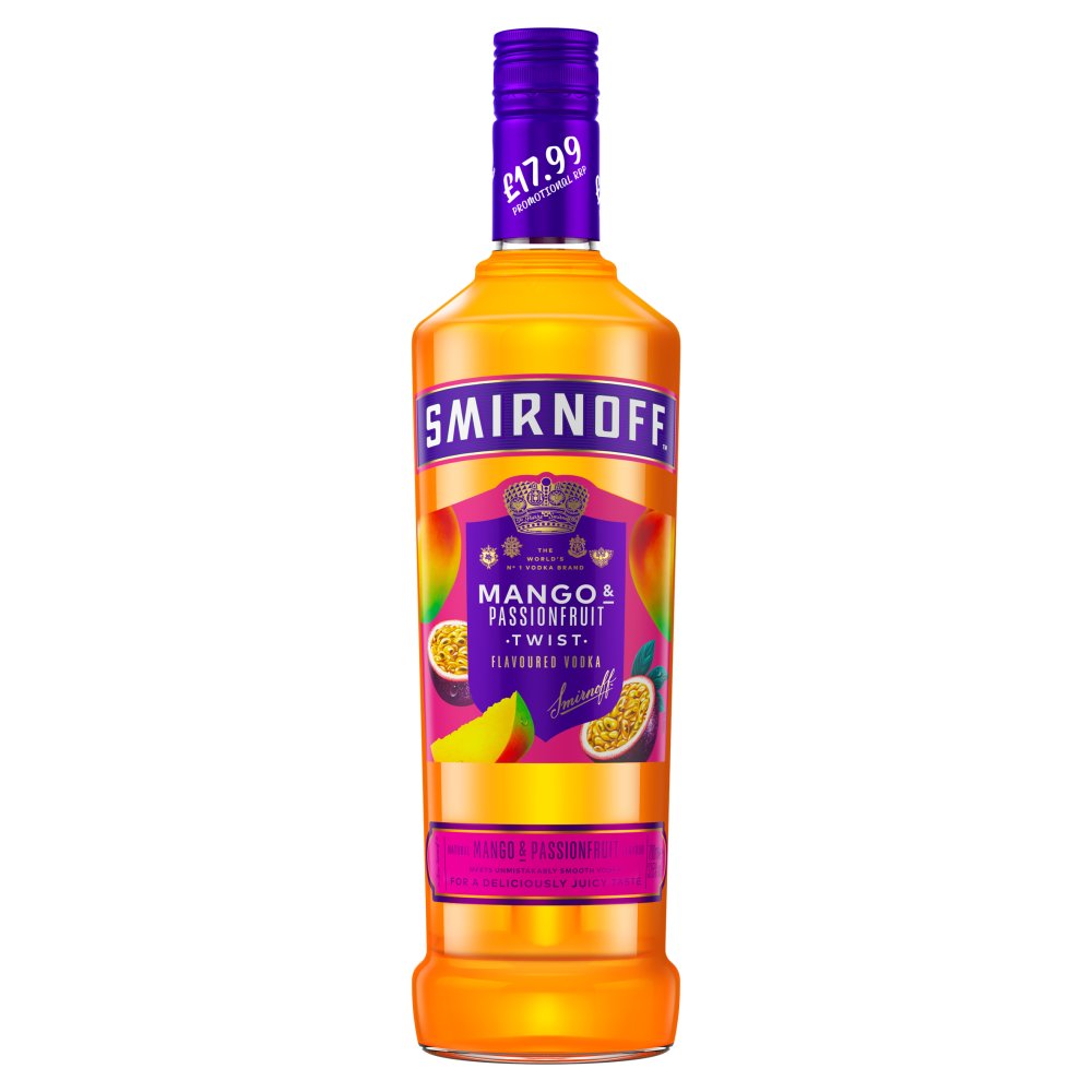 Smirnoff Mango & Passionfruit Twist Flavoured Vodka 37.5% 70cl Bottle PMP £17.99 70Cl × 6