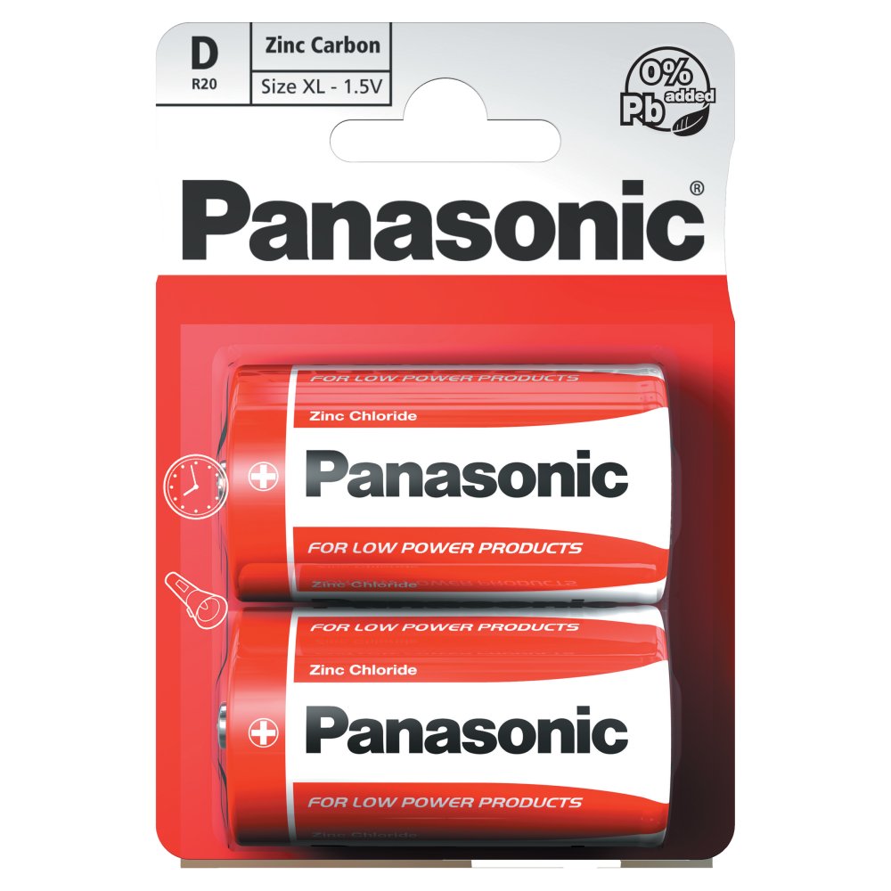 Panasonic D 1.5V Zinc Carbon Batteries x 2pk Sgl × 12 × 1