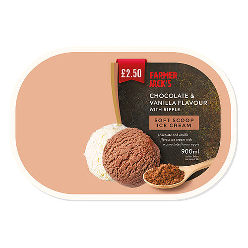 Farmer Jack's Chocolate & Vanilla Flavour with Ripple Soft Scoop Ice Cream 900ml 900ml × 6
