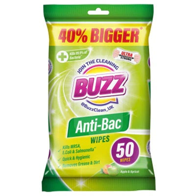 Buzz Anti Bacterial Wipes Apple & Apricot 1x50PK