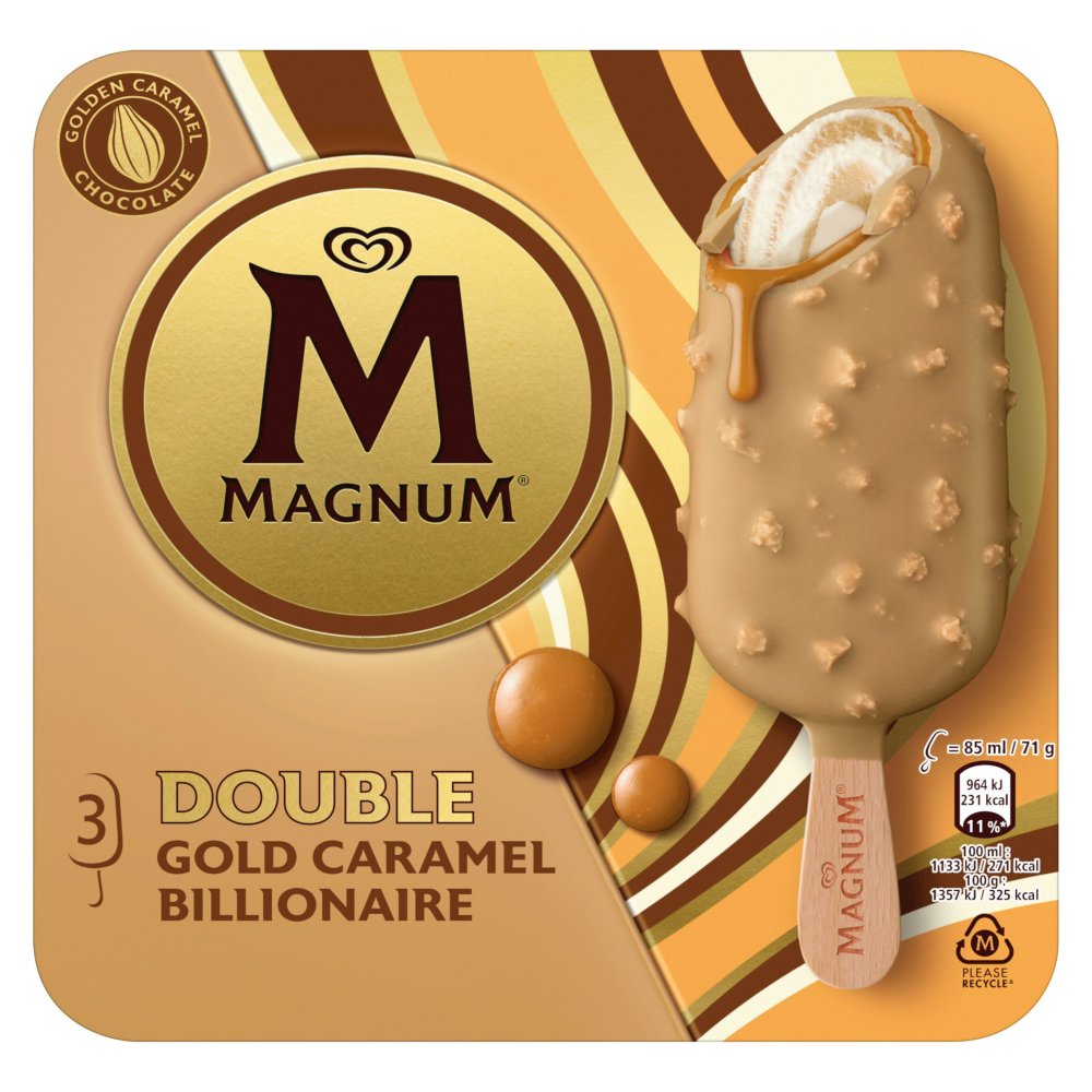 Magnum Ice Cream Sticks Double Gold Caramel Billionaire 3x 85 ml 3pk × 1