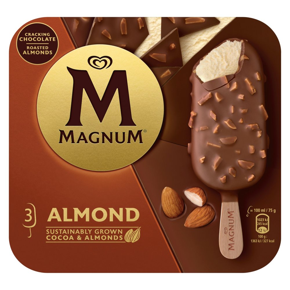 Magnum Ice Cream Sticks Almond 3x 100 ml 3pk × 10
