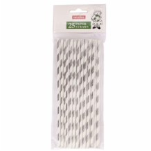 Caroline Paper Straws Silver Stripe 1x25's