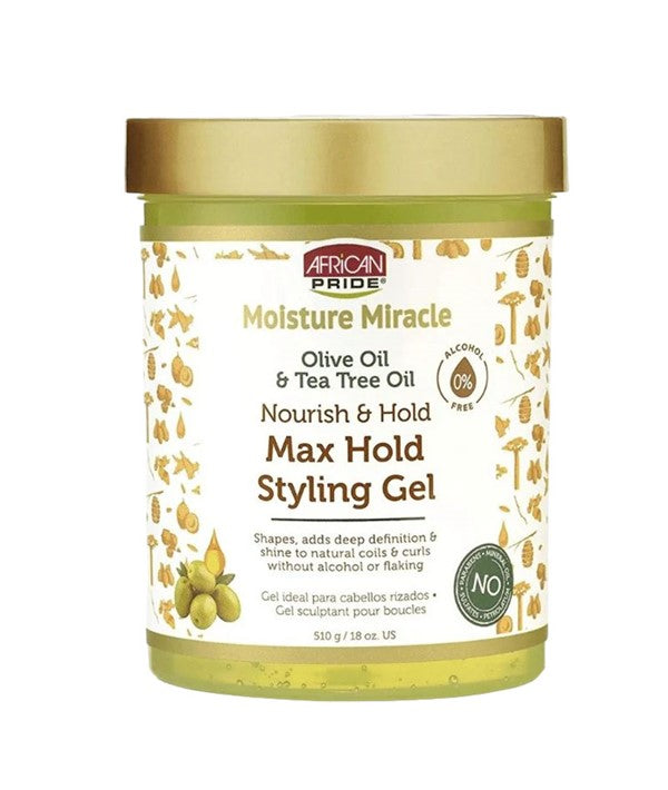MOISTURE MIRACLE OLIVE OIL AND TEA TREE OIL MAX HOLDING GEL 510 g Hair Styling Asetena Pa
