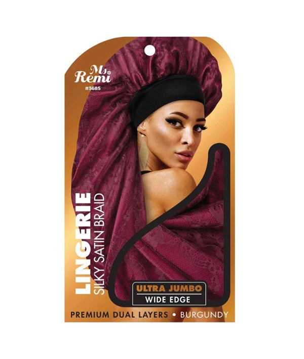 MS REMI LINGERIE SILKY SATIN BRAID ULTRA JUMBO WIDE EDGE BURGUNDY 3685 Durags and Caps Asetena Pa