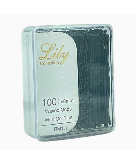 LILY COLLECTION WAVED GRIPS WITH GEL TIPS RM1 1 60mm x 100 pcs Color Black Kids Hair Accessories Asetena Pa