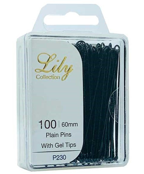 LILY COLLECTION PLAIN HAIR PINS WITH GEL TIPS P230 60 mm x100 pcs Color Black Kids Hair Accessories Asetena Pa