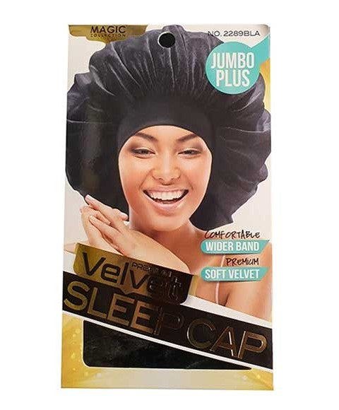 MAGIC COLLECTION PREMIUM VELVET SLEEP CAP 2289BLA Jumbo Plus Durags and Caps Asetena Pa