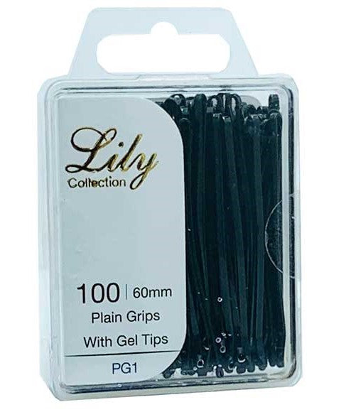 LILY COLLECTION PLAIN GRIPS WITH GEL TIPS PG1 60 mm x100 pcs Color Black Kids Hair Accessories Asetena Pa