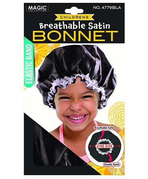 MAGIC COLLECTION CHILDRENS BREATHABLE SATIN BONNET 4779BLA Color Black Durags and Caps Asetena Pa