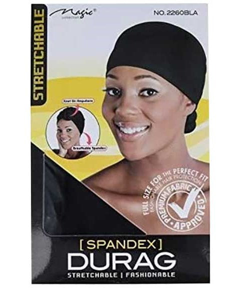 MAGIC COLLECTION STRETCHABLE SPANDEX DURAG 2260 BLACK Durags and Caps Asetena Pa