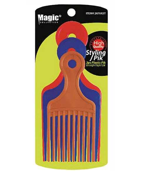 MAGIC COLLECTION PLASTIC PIK COMB 2470AST 3 pcs Hair Brushes and Combs Asetena Pa