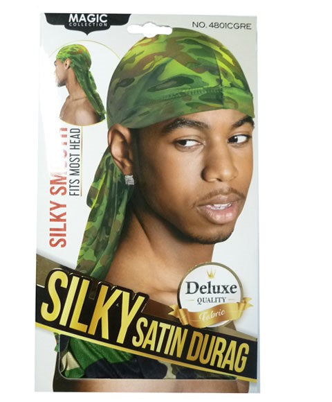 MAGIC COLLECTION SILKY SATIN DURAG 4801CGRE Color Camo Green Durags and Caps Asetena Pa
