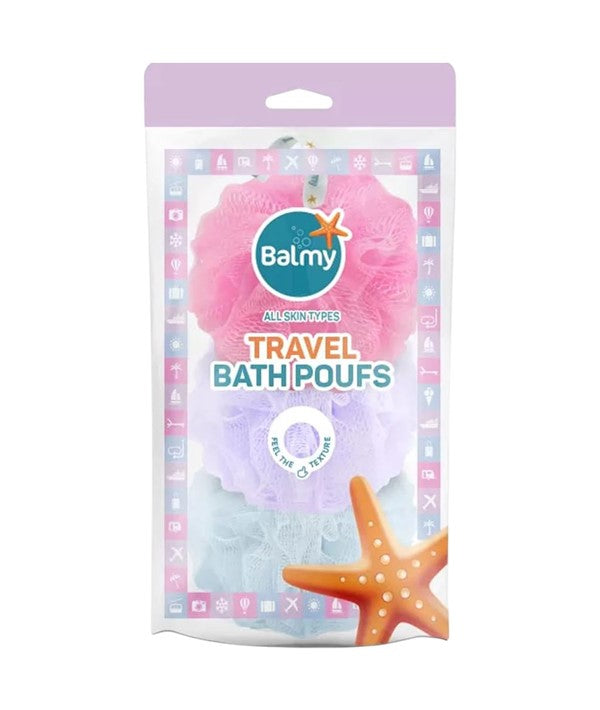 BALMY TRAVEL BATH POUFS Skin Wash Asetena Pa