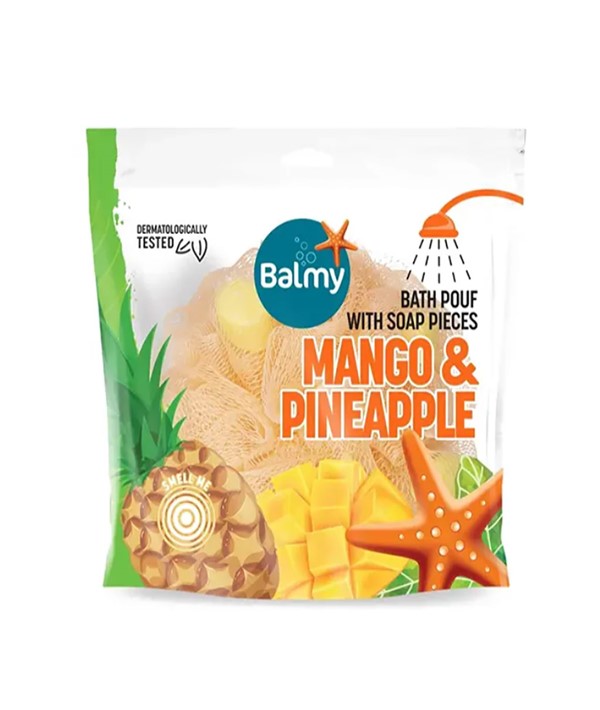 BATH POUF WITH MANGO AND PINEAPPLE SOAP PIECES Skin Wash Asetena Pa