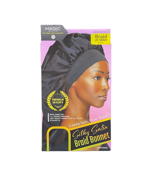 MAGIC COLLECTION SILKY SATIN BRAID BONNET BYOG401BLA Jumbo Color Black Durags and Caps Asetena Pa