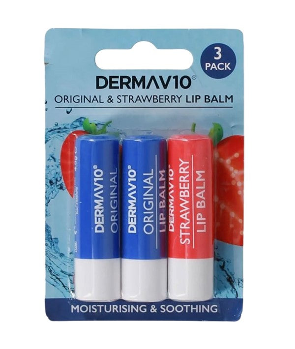 DERMA V10 3 PACK ORIGINAL AND STRAWBERRY LIP BALM Lips Asetena Pa