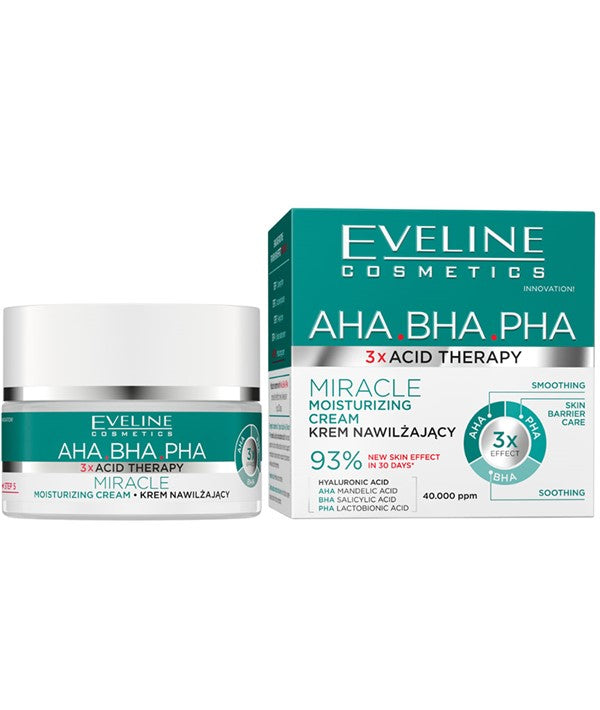 EVELINE 3X ACID THERAPY AHA BHA PHA MIRACLE MOISTURIZING CREAM 50ml Skin Moisturizing Asetena Pa