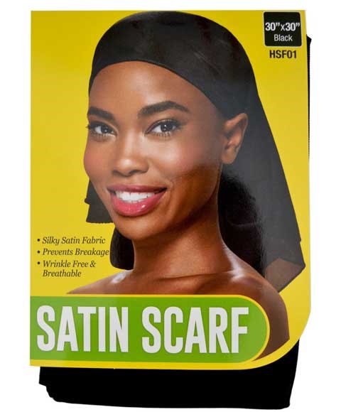 SATIN SCARF BLACK HSF01 30 X 30 Durags and Caps Asetena Pa