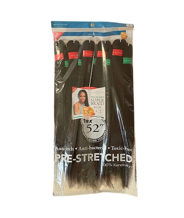 IMPRESSION SYN PRE STRETCHED 10X SUPER BULK 52 inch Color 1 Hair for Braid Extensions Asetena Pa