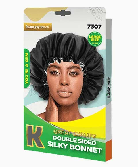BEAUTY AMBITION GREAT QUALITY DOUBLE SIDED SILKY BONNET 7307 Large Color Black Durags and Caps Asetena Pa