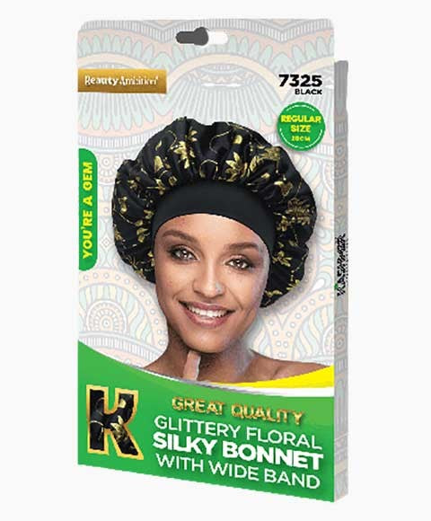 BEAUTY AMBITION GREAT QUALITY GLITTERY FLORAL SILKY BONNET 7325 Color Black Durags and Caps Asetena Pa